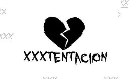 XXXTENTACION torn heart logo with text, popular music artist merchandise, black and white design, streetwear style.