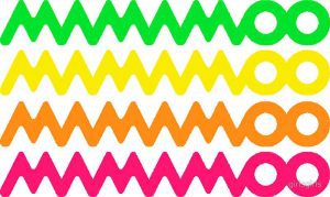 Colorful Ariana Grande merchandise display with vibrant pink, orange, yellow, and green designs.