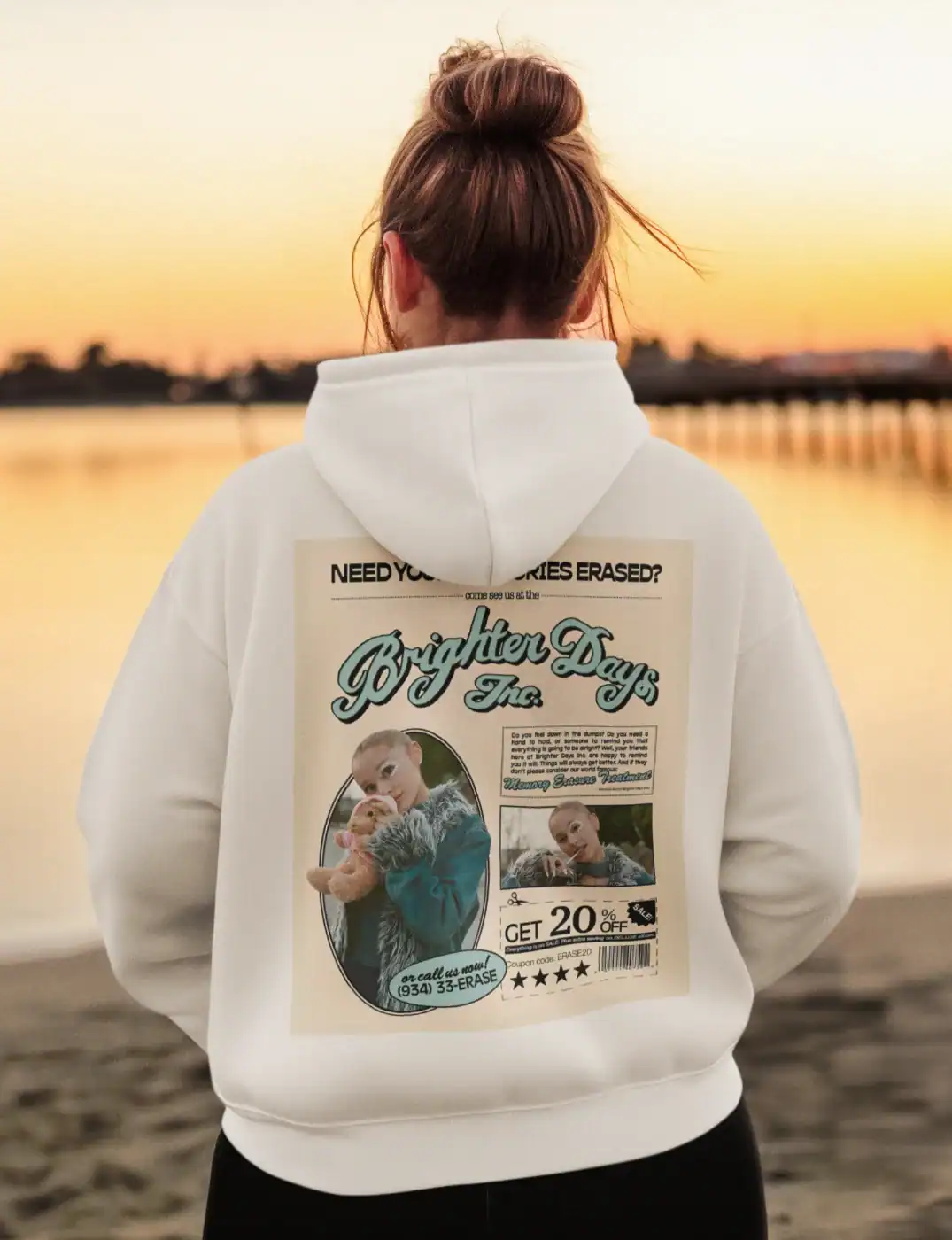 Ariana Grande merch hoodie featuring a vintage-inspired design with a photo of a child holding a stuffed animal.