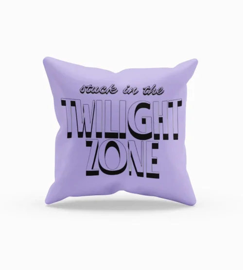 Tuck in the night zone throw pillow with purple color and bold black text.