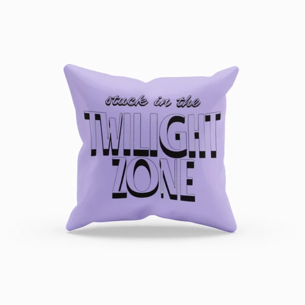 Tuck in the night zone throw pillow with purple color and bold black text.