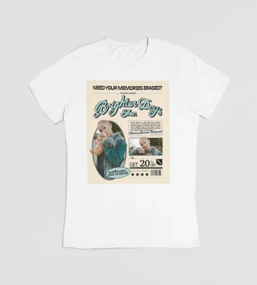 A white t-shirt with a vintage-style Ariana Grande merchandise design featuring a photo of her and promotional text.