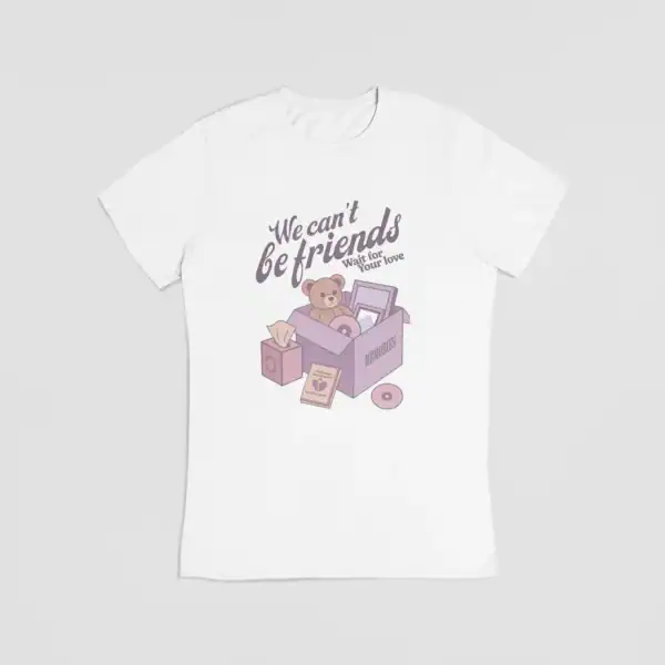 Ariana grande merch t-shirt with cute teddy bear and photo album illustration.