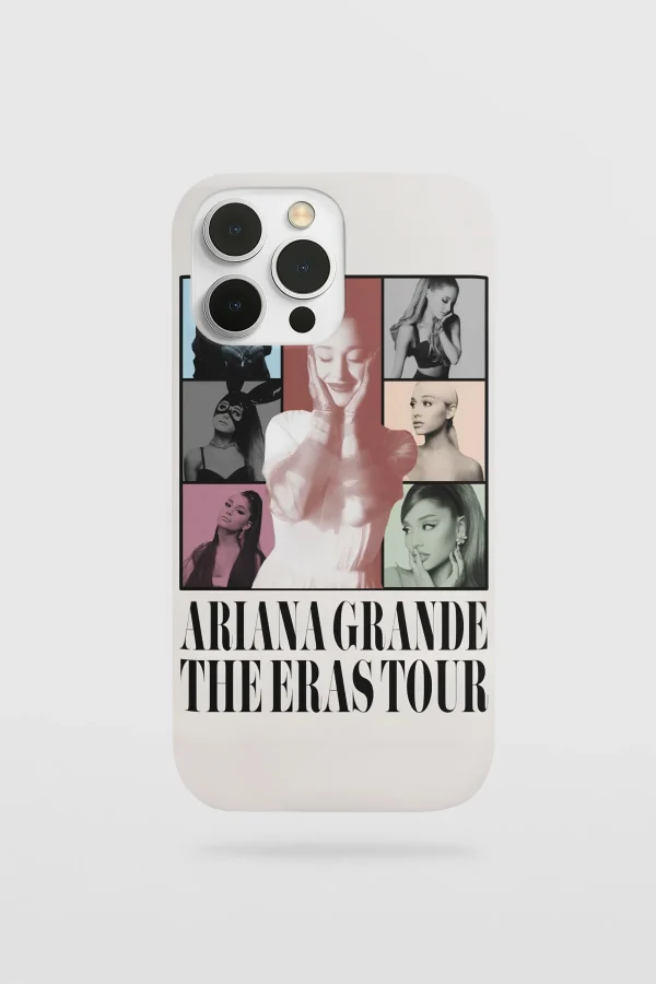 Ariana Grande merchandise phone case with collage of her photos and tour branding.