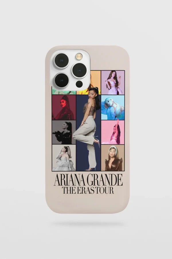 Ariana Grande merchandise iPhone case with her photos and concert branding.