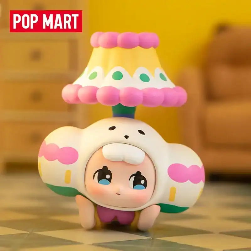Pop mart ariana grande merch collectible figure with colorful lamp accessory, cute character design, kawaii style, plush details, adorable decor item, limited edition toy, perfect gift for fans.